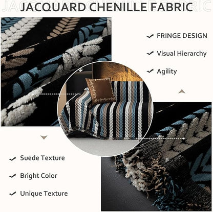 STACYPIK Modern Striped Sofa Cover for Pets, Vintage Jacquard Herringbone Couch Cover for 2 Cushion Couch, Non-Slip L Shaped Couch Cover for Sectional Washable Throw Slipcover for Living Room-71x118IN