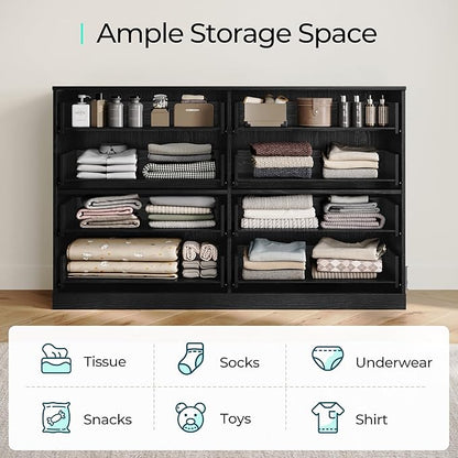 LINSY HOME 8 Drawer Dresser for Bedroom, 54" Wide Chest of Drawers, Modern TV Stand Dressers with Wood Frame and Metal Handles, Large Drawer Organizer for Bedroom, Living Room, Black