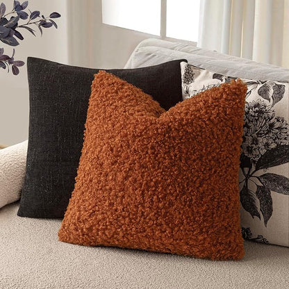 Foindtower 2 Pieces 24x24 Inch Burnt Orange, Faux Fur Throw Pillow Cover Accent Sherpa Furry Pillow Cover Fuzzy Soft Pillowcases Cozy Sheepskin Decorative Fleece Cushion Case for Bed Couch Living Room