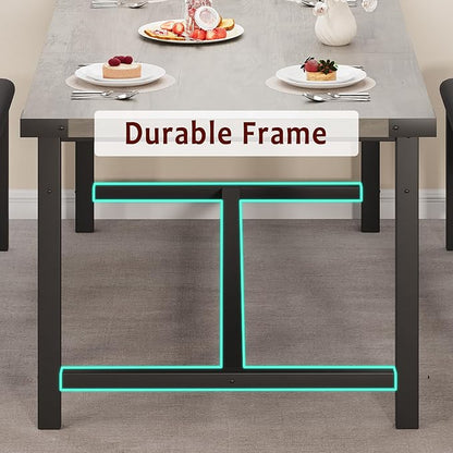 GarveeHome Dining Table Set for 4-6, 63" Extendable Wood Dining Room Table with Corner Protector & 2 Upholstered Benches, Kitchen Table Set for Apartment, Small Space, Easy Assembly,Retro Gray
