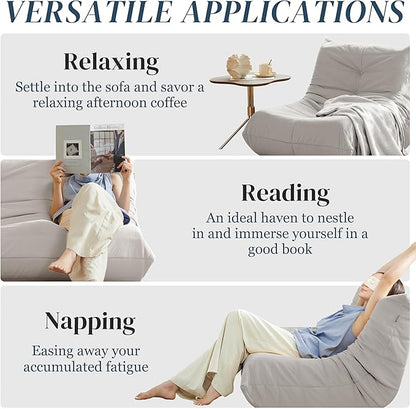 Bean Bag Chair, Fireside Chair Bean Bag Sofa for Adults, Bean Bag Chairs for Teens with High-Resilience Foam, Memory Foam & Non-Slip Base Bean Bag for Living Room, Bedroom, Office (Suede, Light Gray)