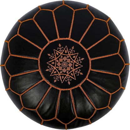 Marrakesh Gallery Genuine Leather Round Pouf Unstuffed - Moroccan Ottoman Footstool, Footrest Cover - Boho Decor - Bohemian Living Room, Bedroom, Kids Room, Gift & Wedding