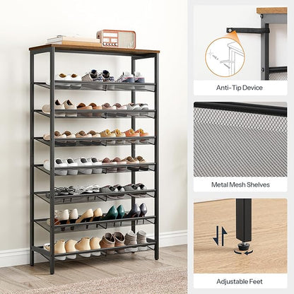 HOOBRO 8-Tier Shoe Rack, 29.5"L Shoe Shelf, Large Capacity Shoe Storage Organizer for 21-24 Pairs of Shoes, Front Door Entrance, Entryway, Hallway, Closet, Space Saver, Rustic Brown and Black BF18XJ01