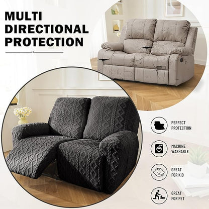 vctops 6 Pieces Geometric Jacquard Plush Recliner Loveseat Slipcovers Soft Fuzzy Fluffy Sofa Couch Cover Anti-Slip Furniture Protector with Elastic Bottom for Kids Cats Dogs(Dark Grey,2 Seat)