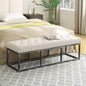 24KF Upholstered Tufted Long Bench Seats with Metal Frame Leg, Linen Bench Ottoman with Padded Seat-Ivory
