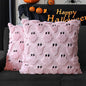 4TH Emotion Halloween Ghost Decorative Pillow Covers 18x18 Set of 2, Pink Soft Plush Faux Fur Farmhouse Throw Cushion Cases for Fall Autumn Holiday Home Decorations