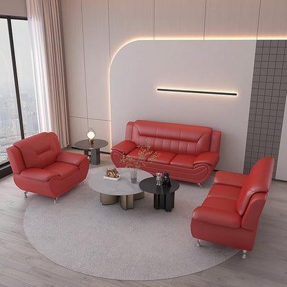 Container Furniture Direct Michael Modern Faux Leather Upholstered Stainless Steel Legs Living Room, Chair, Loveseat, Sofa, White Dove