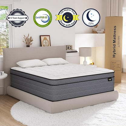 Full Size Mattress 12 Inch, Hybrid Full Bed Mattress with Gel Memory Foam and Pocketed Springs, Pressure Relief & Medium Firm Feel, Bed in a Box, CertiPUR-US