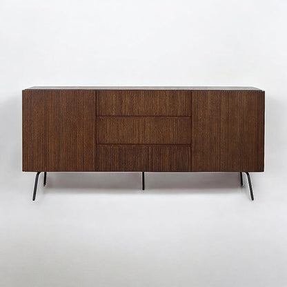 NTC Veil Sideboard with 2 Doors and 3 Drawers, Buffet Cabinet with Vertical Groove Design and Metal Legs, Storage Cabinet for Living Room, and Entryway, Effortless Assembly - Dark Walnut