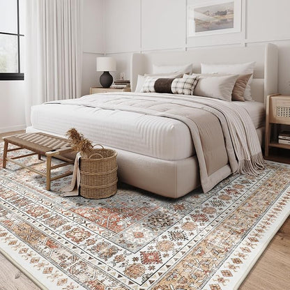 zesthome 6x9 Area Rug, Super Soft Washable Rugs for Living Room, Non-Slip Stain Resistant Vintage Rugs, Ultra-Thin Large Area Rugs (Orange,6'x9')