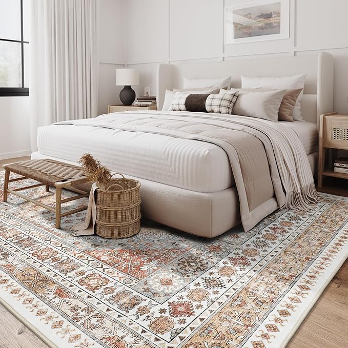 zesthome 3x5 Area Rug Ultra Soft Washable Rug, Non Slip Area Rug Indoor Entrance, Stain Resistant Rugs for Living Room Bedroom Vintage Home Decor (Orange,3'x5')