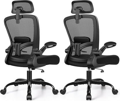 FelixKing Ergonomic Office Chair, Headrest Desk Chair with Adjustable Lumbar Support, Home Office Swivel Task Chair with High Back and Armrest, Adjustable Height Gaming Chair(Black),Pack of 2