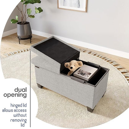 STORAGEBUD Storage Ottoman Bench with Bins, 30-in Storage Bench for Bedroom End of Bed, Folding Foot Rest Ottoman for Living Room Max 660lbs, Fabric Ottomans, Light Grey