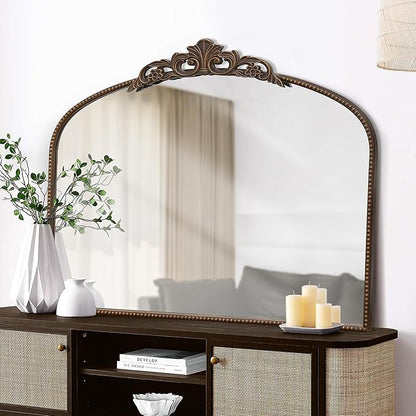 Micasso Bronze Large Vintage Mirror, 40"x 30" French Baroque Antique Arched Wall Mounted Mirror Decorative Ornate Entryway Mirror for Wall Decor, Living Room, Hallway