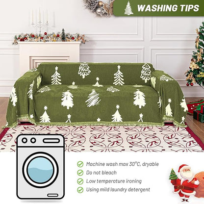MYSKY HOME 71X134 inches Sofa Christmas Couch Cover, Sectional Sofa Covers Sofa Slipcover for 3 Cushion Couch, L Shape Couch Covers for Dogs, Washable Sofa Blanket, Furniture Protector, Green