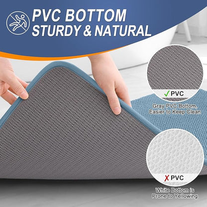 OLANLY Thick Memory Foam Bath Mat Rug 47x17, Extra Soft Absorbent Bathroom Rug, Quick Dry Bath Mats, Non-Slip, Machine Washable Carpet for Bathroom, Tub and Shower, Home Decor Accessories, Airy Blue
