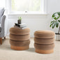 COLAMY Velvet Ottoman Footstool, Tufted Modern Foot Rest Stool with Wood Base for Living Room, Bedroom, Desk, Round Versatile Side End Table, Pouf, Makeup Seat,2pcs,Camel