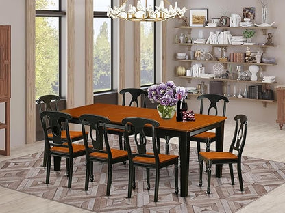 East West Furniture QUKE9-BCH-W 9 Piece Dining Room Furniture Set Includes a Rectangle Kitchen Table with Butterfly Leaf and 8 Dining Chairs, 40x78 Inch, Black & Cherry