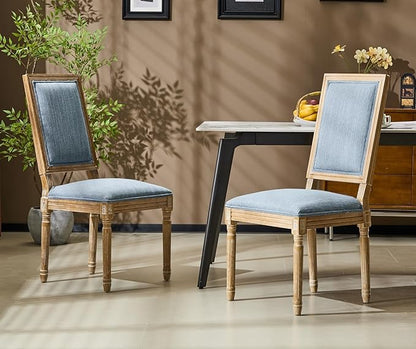 Merax Upholstered Solid Wood Dining Chairs Set of 2, French Country Style Accent Side Seating Furniture for Kitchen, Living Room, Cushioned Back, Slate Blue