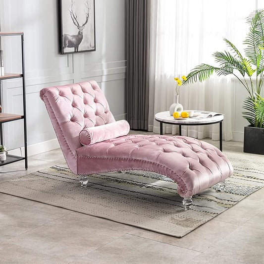 HomSof Modern Armless Velvet Chaise Lounge Indoor Chair with Solid Acrylic Legs