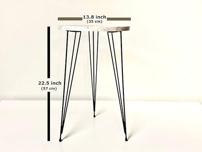 PAK HOME - Set of 2 End Table - High Gloss Shiny Grey Marble Look Round Wood Sofa Side Coffee Tables for Small Spaces, Nightstand Bedside Table with Gold Metal Legs for Bedroom, Living Room