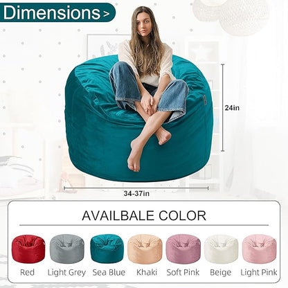 HABUTWAY Bean Bag Chair 3Ft Luxurious Velvet Ultra Soft Fur with High Rebound Memory Foam Bean Bag Chairs for Adults Plush Lazy Sofa with Fluffy Sponge 3' (Sea Blue)