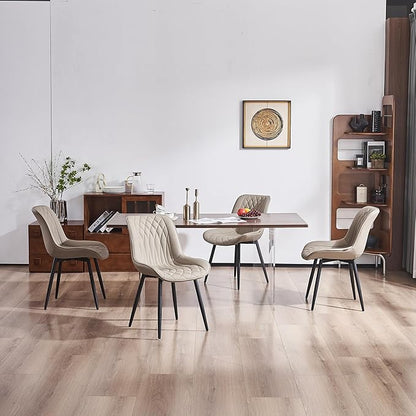 YOUNIKE Khaki Dining Chairs Set of 2 with High Backs Mid Century Modern Kitchen Dining Room Chairs Leather Upholstered Comfortable Wide Accent Side Chair for Living Waiting Guest Room Bedroom
