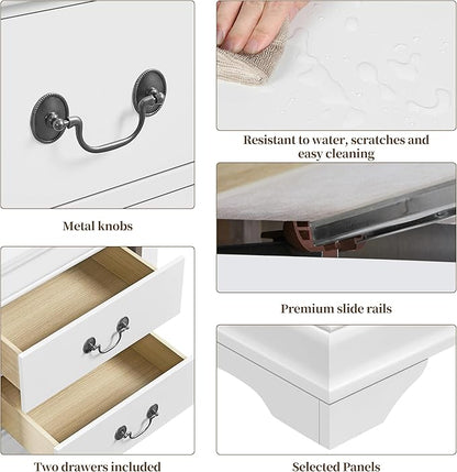 Yaheetech Fully-Assembled Nightstands Set of 2, 2-Drawer Nightstands Large Classic Bedside Tables with Storage, Wooden Painted Storage Cabinet for Bedroom, 21.5" L×16" W×24.5" H, White
