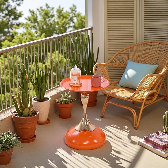 Stylish Hourglass Side Table - Contemporary Design for Living Rooms, Cafes, Dining Areas, Bedrooms, and Outdoor Spaces - Perfect Accent Piece for Any Decor (1, Hermes Orange)