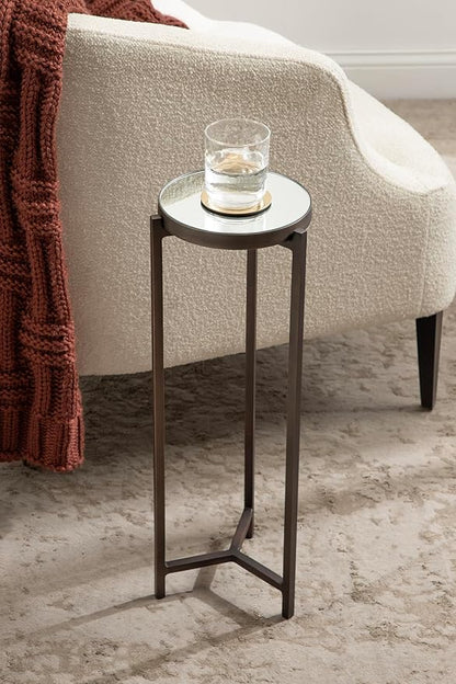 Kate and Laurel Aguilar Modern Mirrored Round Drink Table, 9 x 9 x 23, Bronze, Metal Accent Table with Mirrored Tabletop for Use as Small Plant Stand