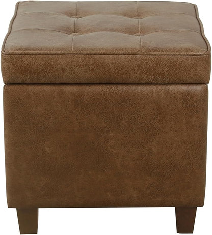 HomePop Square Tufted Storage Ottoman - Distressed Brown Faux Leather Small