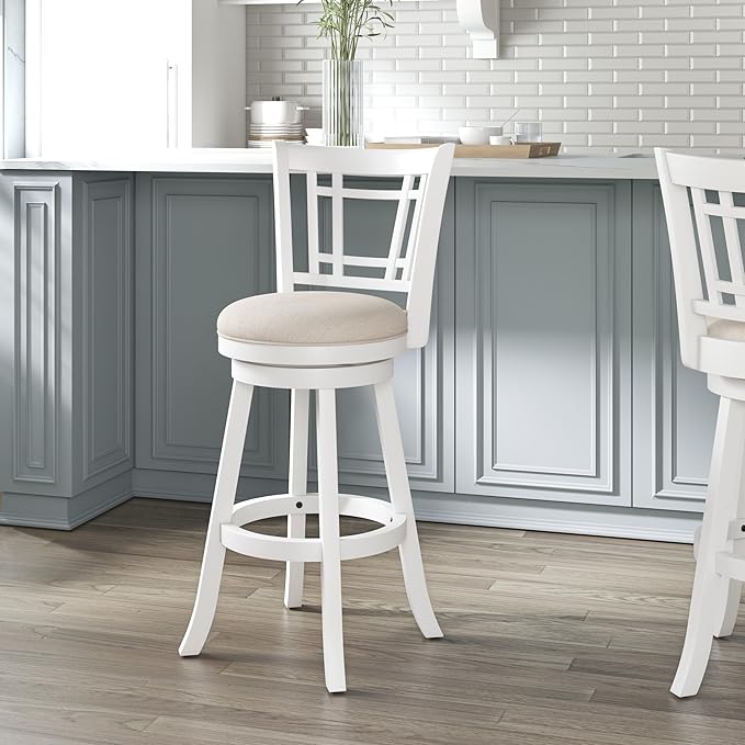 Hillsdale Fairfox Swivel Stool with Rectangular Lattice Back, Bar Height, White