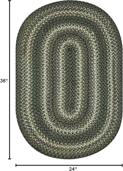 Pinecone Green Oval Braided Rug, 2x3' - Handmade with Jute, Warm Country Rustic Decor, Perfect for Bathrooms and Entryways - Reversible and Easy to Clean