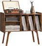 Lerliuo Record Player Stand with 4 Cabinet Holds Up to 220 Albums, Large Turntable Stand with Beech Wood Legs, Mid-Century Record Player Table,Retro Brown Vinyl Holder Storage for Bedroom Living Room