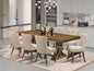 LESI9-AWA-04-9-pc Modern Dining Set Consists of a Dining Table and 8 Light Tan Linen Fabric Mid Century Dining Chairs with Button Tufted Back - Antique Walnut Finish
