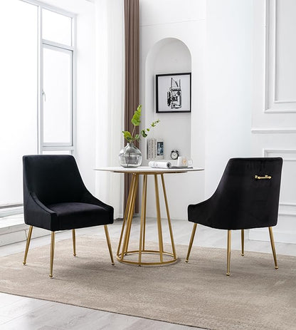 Modern Velvet Dining Chairs Set of 4, Contemporary Upholstered Furniture Collection with Polished Gold Metal Legs, Elegant Accent Chairs for Kitchen Living Room(Black)