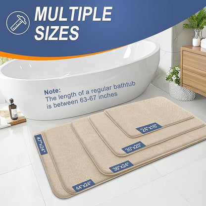 OLANLY Thick Memory Foam Bath Mat Rug 24x16, Extra Soft Absorbent Bathroom Rug, Quick Dry Bath Mats, Non-Slip, Machine Washable Carpet for Bathroom, Tub and Shower, Home Decor Accessories, Beige