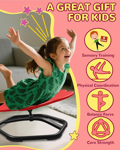21" L × 19" W Spinning Chair for Autistic Kids, Sensory Toys for Kids with Autism, Sit and Spin, Toddlers & ADHD Children, Sensory Products Swivel Chair, Dark Red