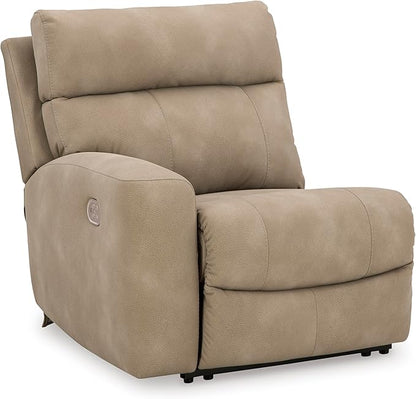 Signature Design by Ashley Next-Gen DuraPella Contemporary Faux Leather Modular Wall Hugger 2-Piece Power Reclining Sectional Loveseat with Adjustable Headrest and USB Ports, Light Brown