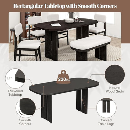 Ball & Cast Wood Dining Table Set with Bench,6-Piece Upholstered Rectangular Set w/ 4 Upholstered Chairs,Curved Profiles Kitchen Furniture Suitable Big Family Gatherings,Espresso