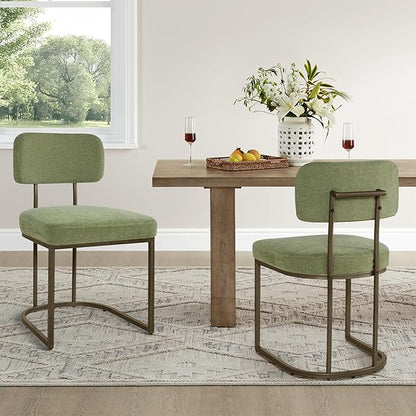Dining Chairs Set of 6, Upholstered Modern Kitchen Chairs with Ergonomic Backrest, Fabric Cushion Seat & Metal Legs for Living Room, Restaurant, and Café, Green, 2Boxs