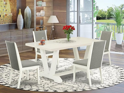 East West Furniture V027SI215-6 6 Piece Dining Set Contains a Rectangle Dining Room Table with V-Legs and 4 Baby Blue Linen Fabric Parson Chairs with a Bench, 40x72 Inch, Multi-Color