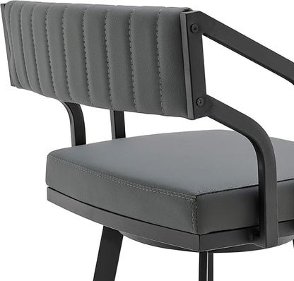 Armen Living Capri Modern 26" Seat Height Gray Faux Leather and Black Stainless Steel Metal Swivel Bar Stool for Kitchen Island Counter