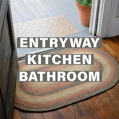Russet Multicolor Jute Braided Oval Rug, 20x30 - Warm Country Decor, Perfect for Laundry Rooms, Kitchens and Entryways - Reversible and Easy to Clean