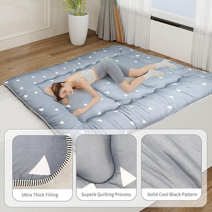 Japanese Floor Mattress,Roll Up Memory Foam Tatami Mat Easy to Store and Portable,Futon Mattress Suitable for Camping and Guest Room (Grey, Queen (80" X 60"))