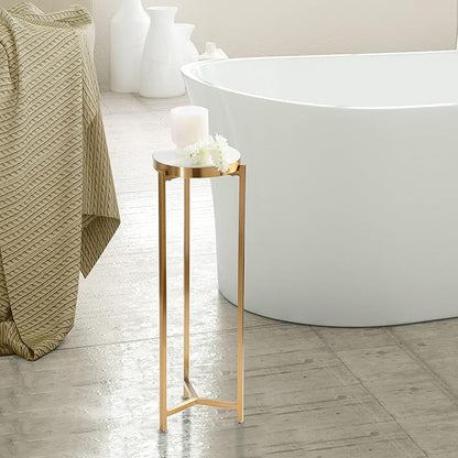 Kate and Laurel Aguilar Modern Drink Table, 9 x 9 x 23, White and Gold, Genuine Marble Accent Table for Small Spaces