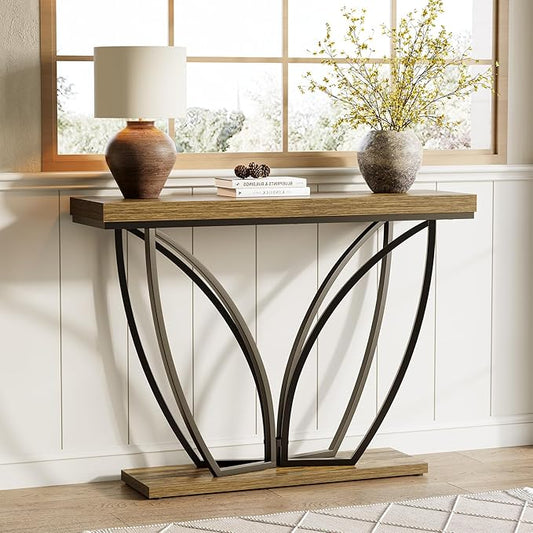 LITTLE TREE Sofa Table, 41.3 Inch Industrial Behind Couch Furniture, Narrow Long Console Table for Entryway, Living Room, Foyer, Hallway, Office, Rustic Brown