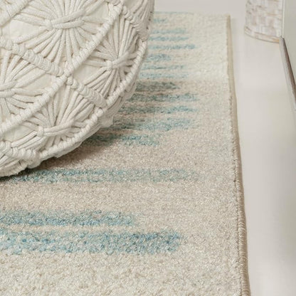 JONATHAN Y Khalil Modern Berber Stripe Cream/Turquoise Indoor Area Rug, 5x8, Contemporary, Bohemian, Easy-Cleaning for Living Room, Bedroom, Kitchen, Pet Friendly, Non-Shedding (MOH207B-5)