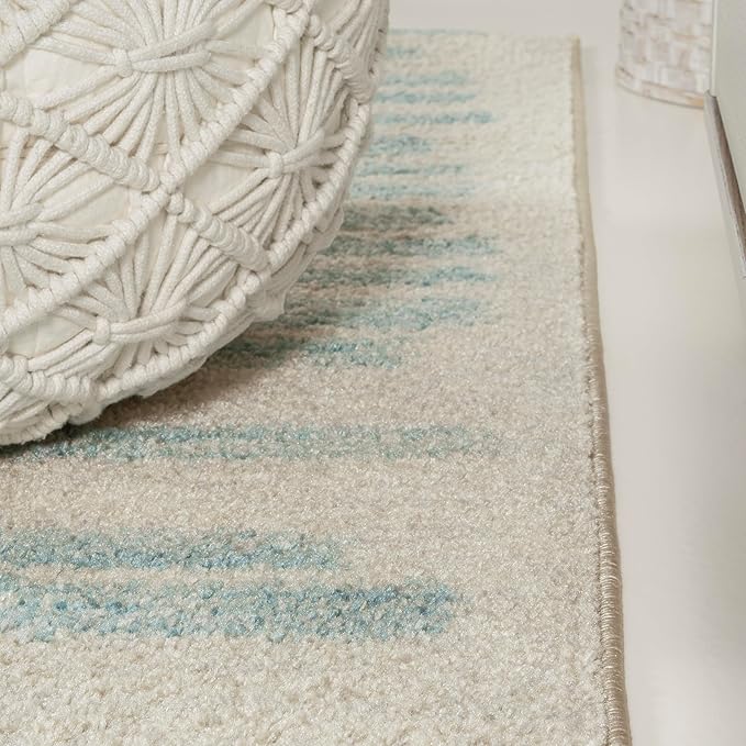 JONATHAN Y Khalil Modern Berber Stripe Cream/Turquoise Indoor Area Rug, 3x5, Contemporary, Bohemian, Easy-Cleaning for Living Room, Bedroom, Kitchen, Pet Friendly, Non-Shedding (MOH207B-3)