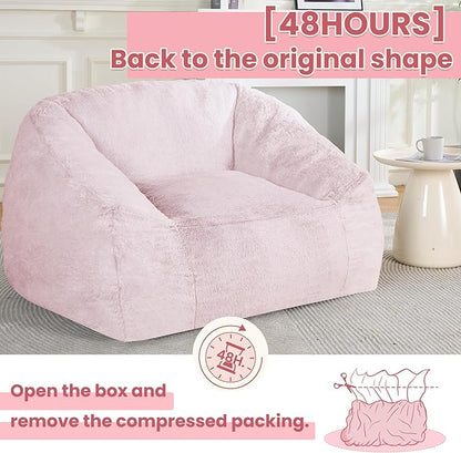 Bean Bag Chairs for Adults, Giant Beanbag Sofa Comfy Reading Chair, Oversized Bean Bag Chairs for Living Room Bedroom, Soft Faux Fur Fabric, 3.2FT, Pink, Plush